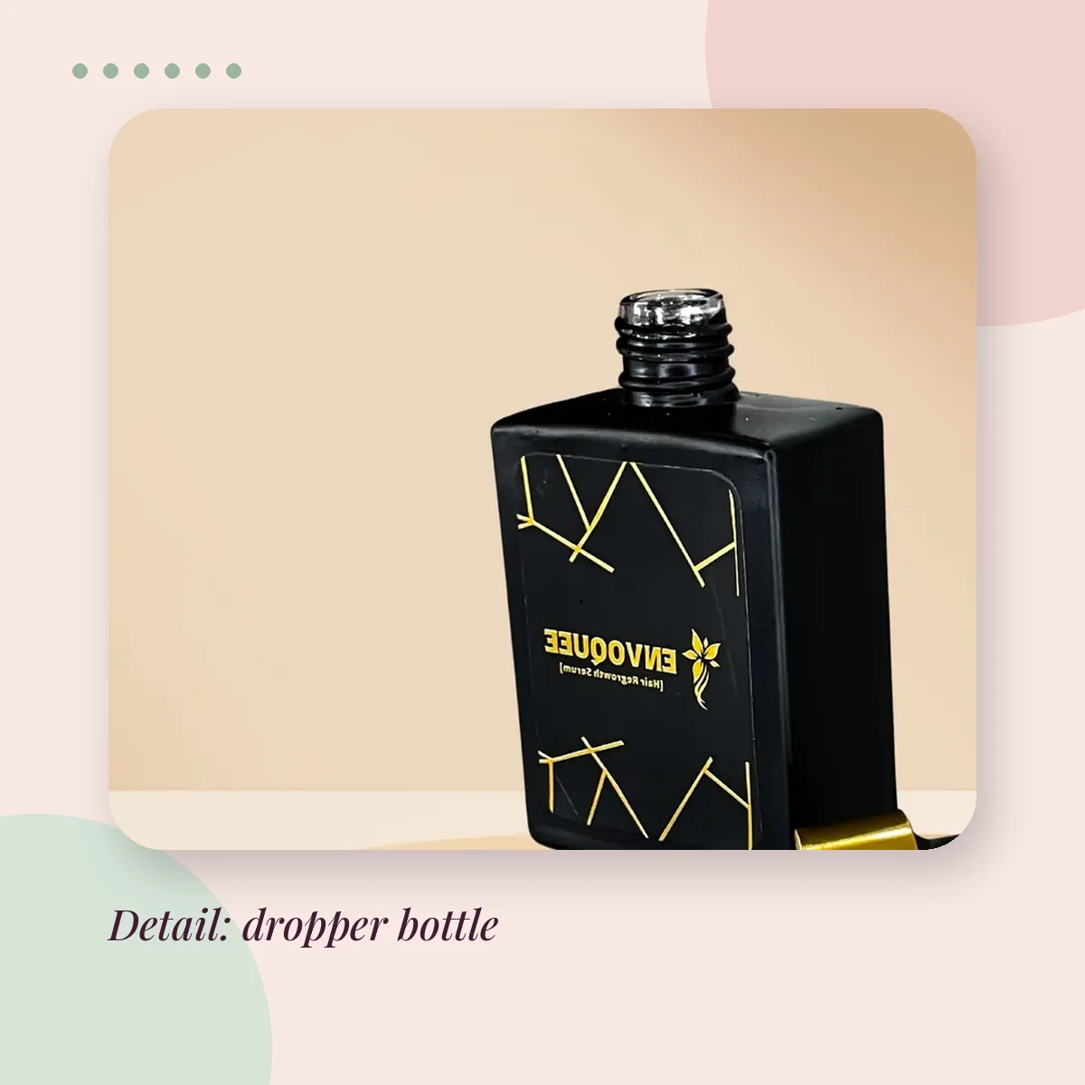Close-up of the kit's glass dropper bottle